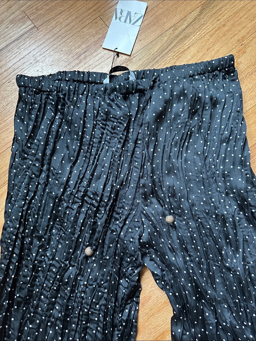 Zara Black Polka Dot Pleated Wide-Leg Trousers - Picture 2 of 3